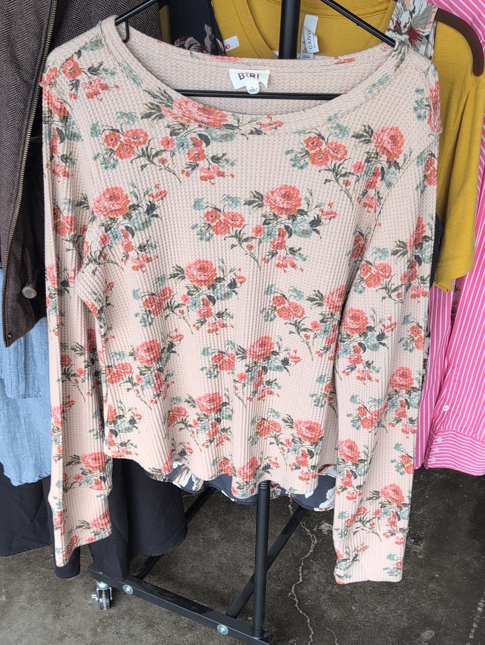 BiBi Floral Waffle Knit Long Sleeve Top
